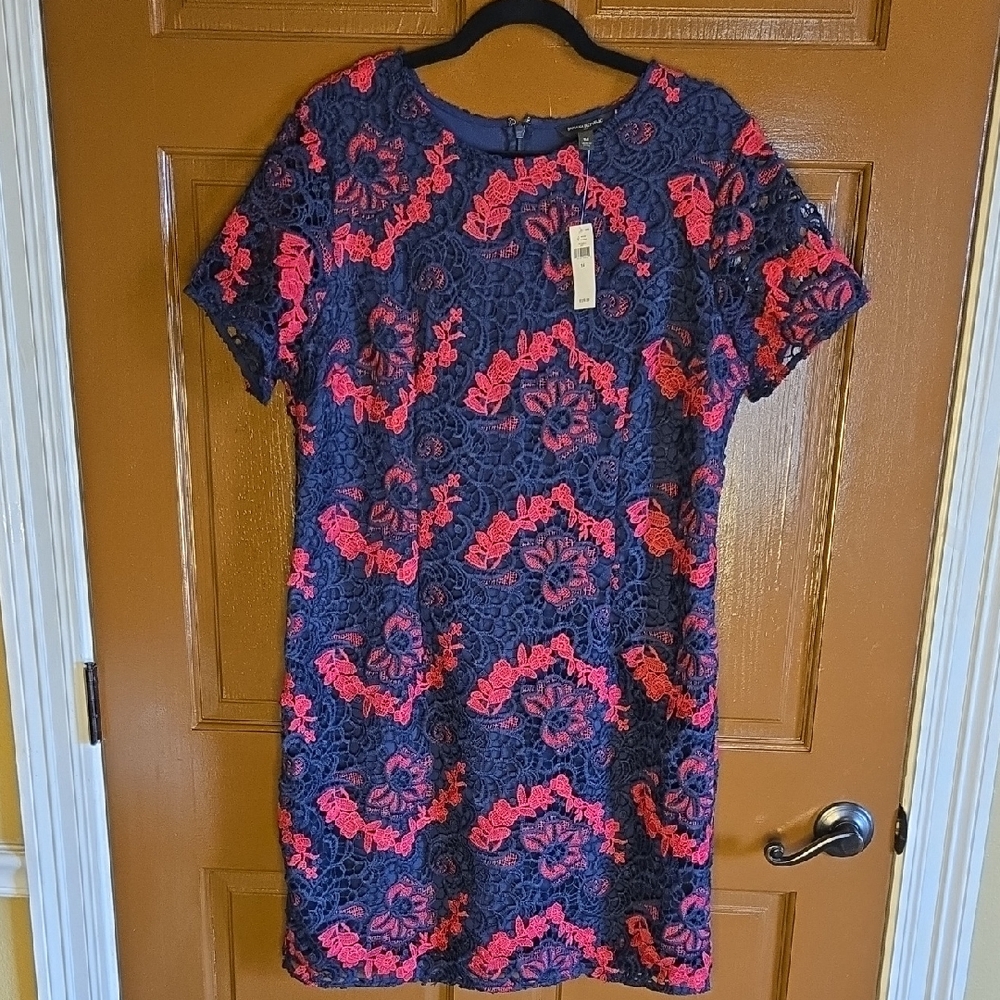 Banana Republic-Navy & Dk. Pink lace short sleeved sheath dress Sz 14 NWT.